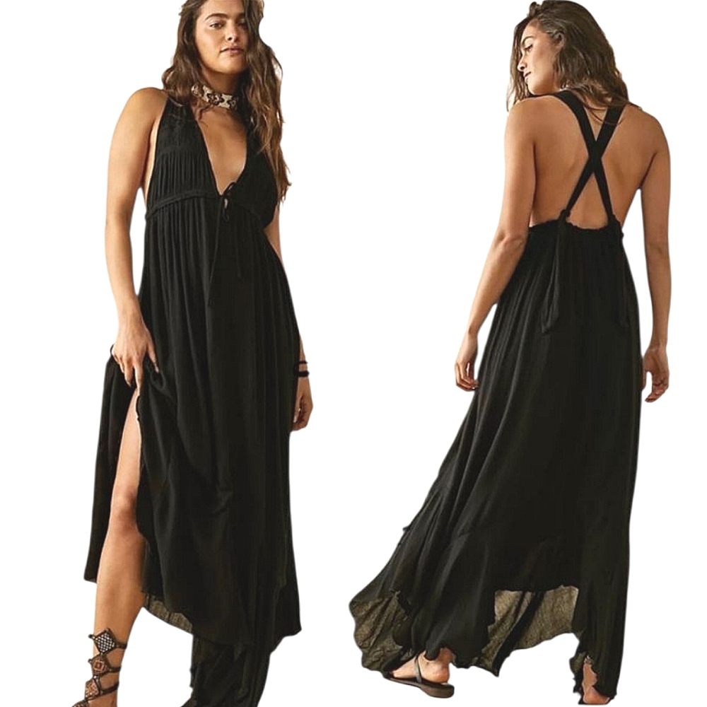 Free People Show Stopper Elegant Black Midi Maxi Dress
